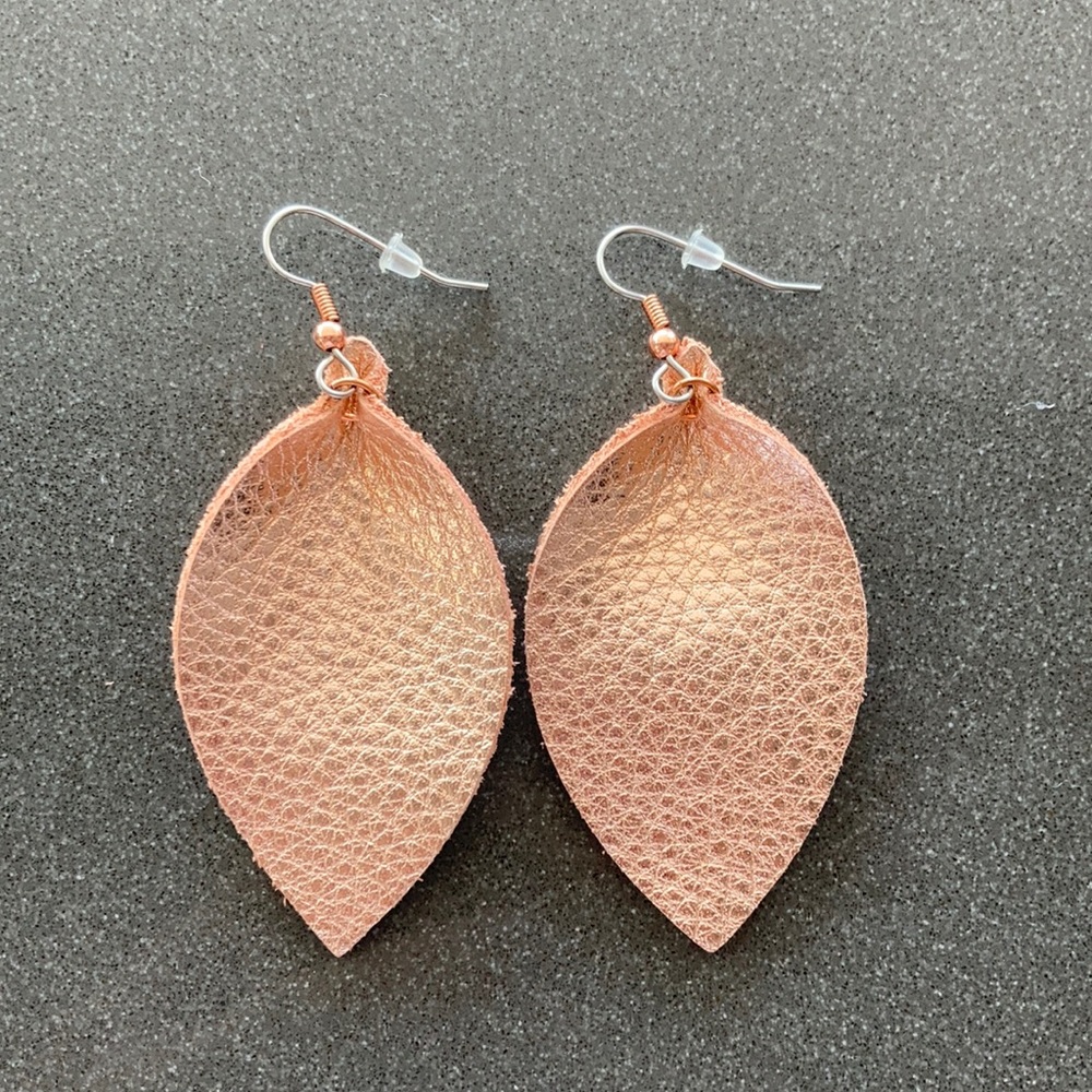 Rose Gold Metallic Leather Earrings